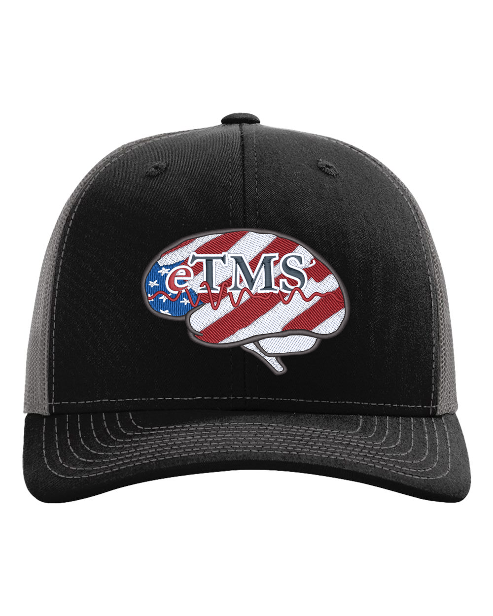eTMS Hat Richardson 112 — Black/Charcoal front view